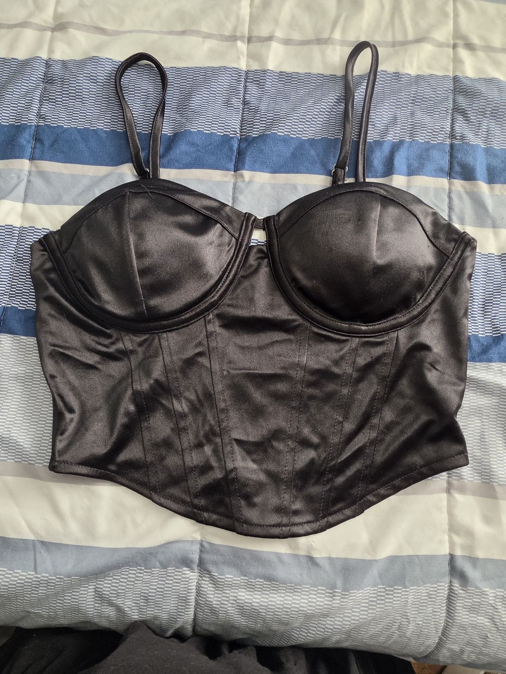 Black Satin Bustier Crop Top